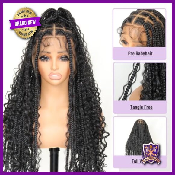 36 Inch Synthetic Braided Wig Full Lace Knotless Bohemian Curly Ends